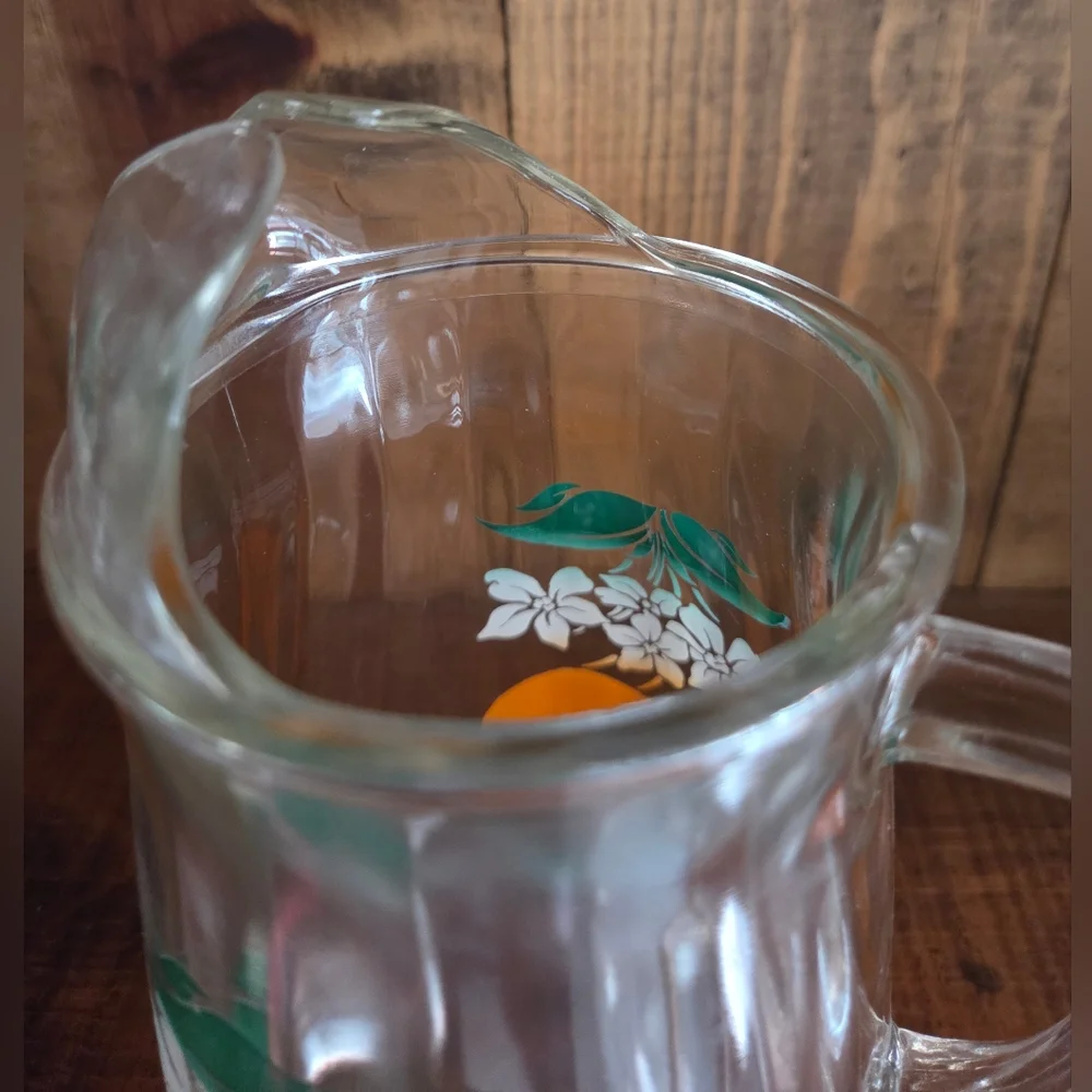 Vintage Mid-Century Glass Orange Juice Small Pitcher w/ Ice Lip 1960s